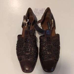 Sesto Meucci Vintage Brown Leather Strap Flats Made In Italy Size 7.5